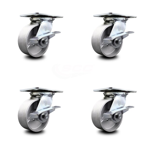 Service Caster 5 Inch Heavy Duty Semi Steel Caster Set with Roller Bearings and Brakes SCC SCC-35S520-SSR-SLB-4 - main